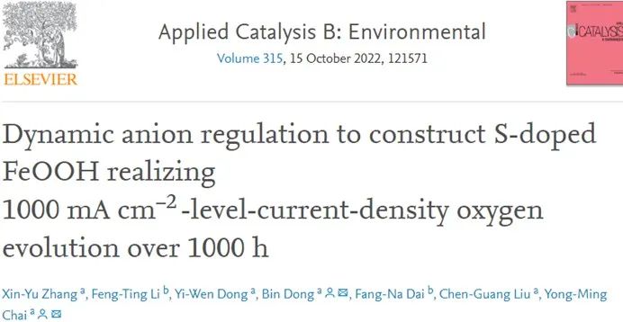 ​石大ACB：动态阴离子调节构建S掺杂FeOOH实现高电流密度的析氧反应