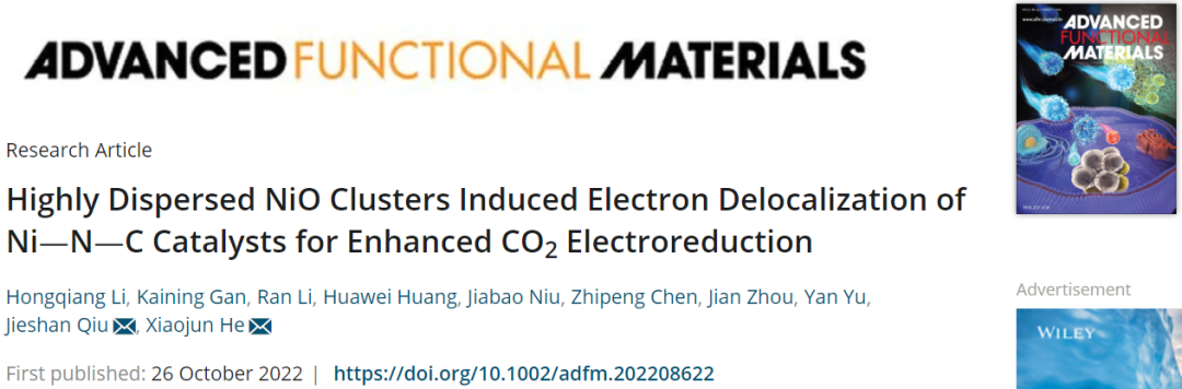 何孝军/邱介山AFM：NiO/Ni-N-C助力CO2电还原