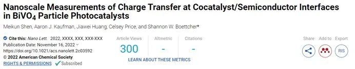 ​Nano Letters：BiVO4粒子光催化剂中助催化剂/半导体界面电荷转移的纳米级测量
