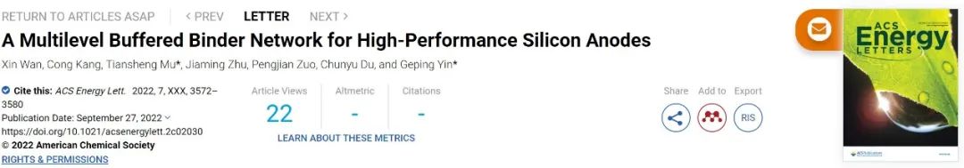 ACS Energy Letters：基于多级缓冲自修复粘结剂的高性能硅负极