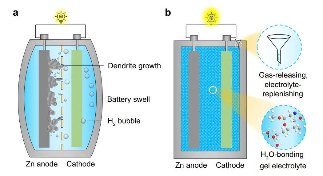 杨全红/杨春鹏Nature子刊：水性凝胶电解质生产释气电解质补充Ah规模的锌金属软包电池