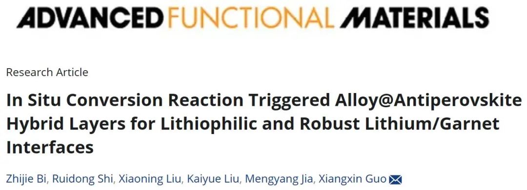 ​青大郭向欣AFM：原位转化反应引发亲锂合金@反钙钵矿杂化层和稳定的理/石榴石界面