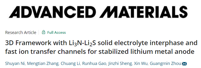 周光敏AM：具有原位人工SEI层+微通道的3D框架用于稳定锂金属负极