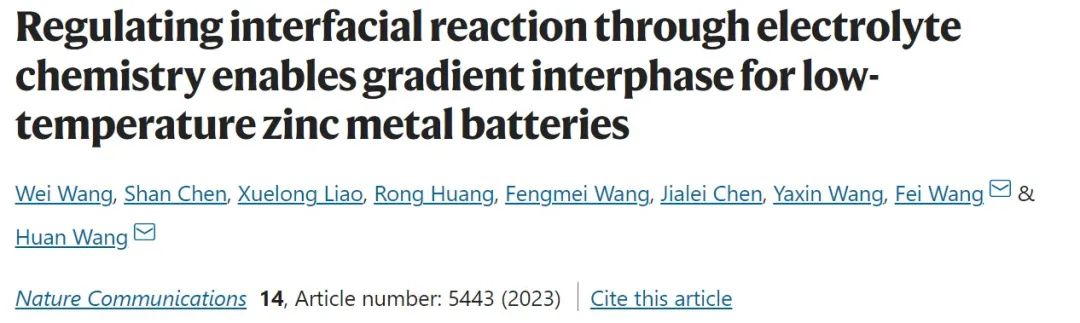 ​南开王欢/复旦王飞Nature子刊：通过电解液化学调节界面反应，实现-50℃低温锌金属电池