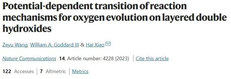 Nature子刊：剖幽析微！揭示Ni基LDH上析氧反应机理的电位依赖性转变