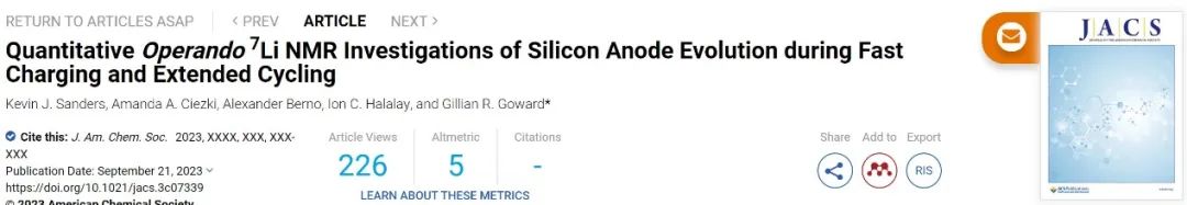 ​JACS：快充和长循环期间中硅负极演变的原位NMR研究