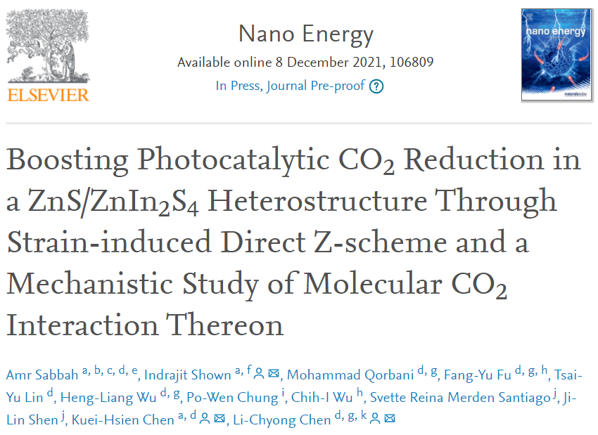 Nano Energy：首次报道！直接Z-型ZnS/ZnIn2S4异质结构助力光催化CO2还原及其分子CO2相互作用机理研究