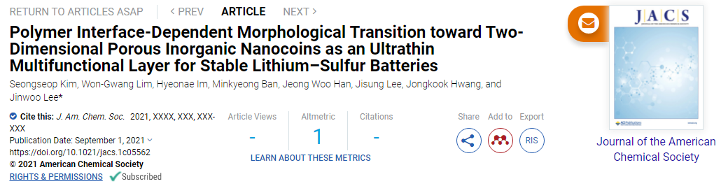 JACS：2D多孔无机纳米硬币作为稳定锂硫电池的超薄多功能层