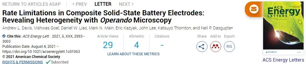 ACS Energy Lett.：利用原位显微镜揭示复合固态电池电极的倍率限制