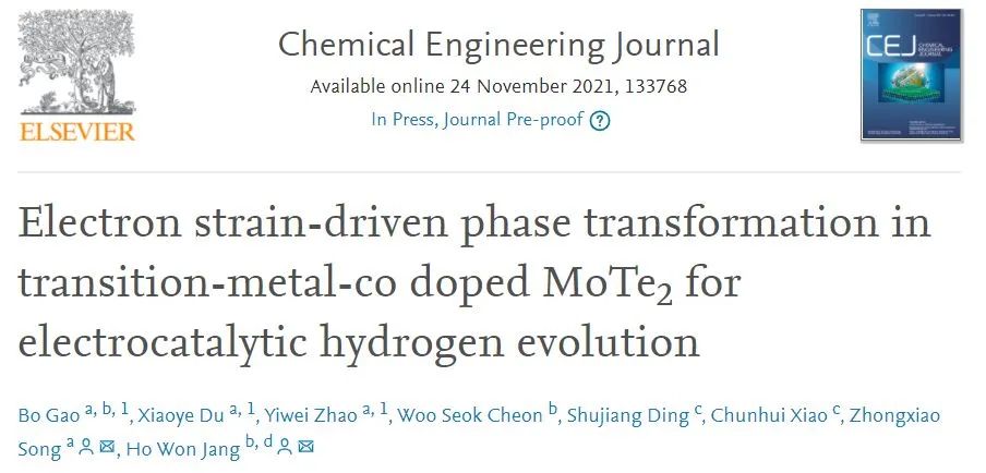 西交/首尔国立Chem. Eng. J.: 电子应变驱动相变：Co掺杂MoTe2用于电催化HER