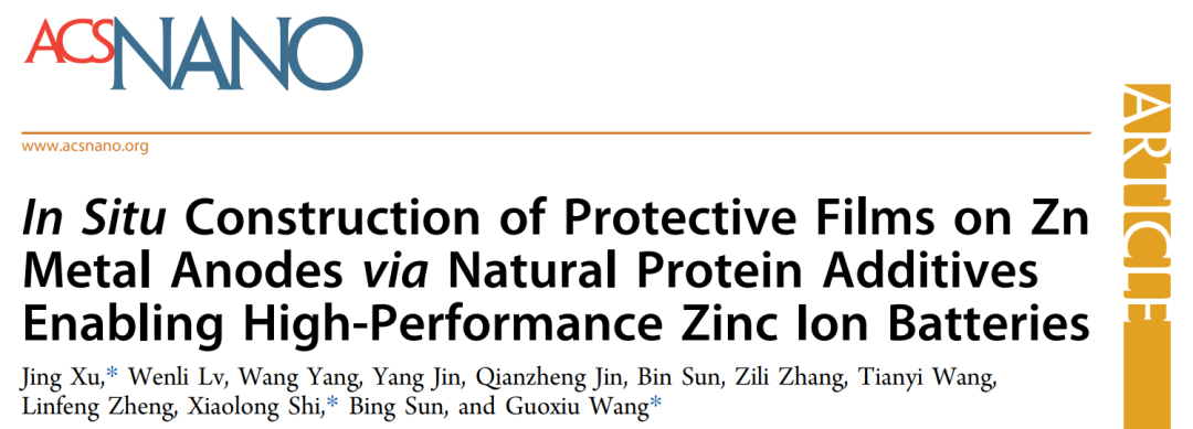 汪国秀/徐晶ACS Nano: 加点天然蛋白质添加剂，实现高性能锌离子电池！