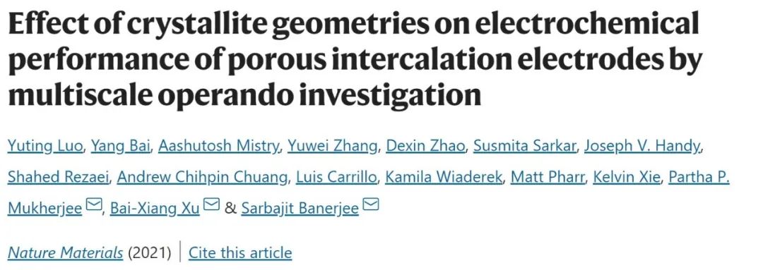 Nat. Mater.：微晶几何形状对多孔插层电极电化学性能的影响