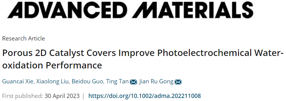 宫建茹/谭婷AM：多孔2D催化剂助力光电化学水氧化