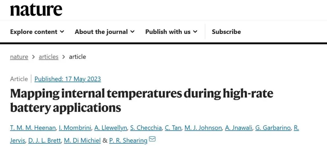 Nature：绘制高倍率电池应用期间的内部温度图