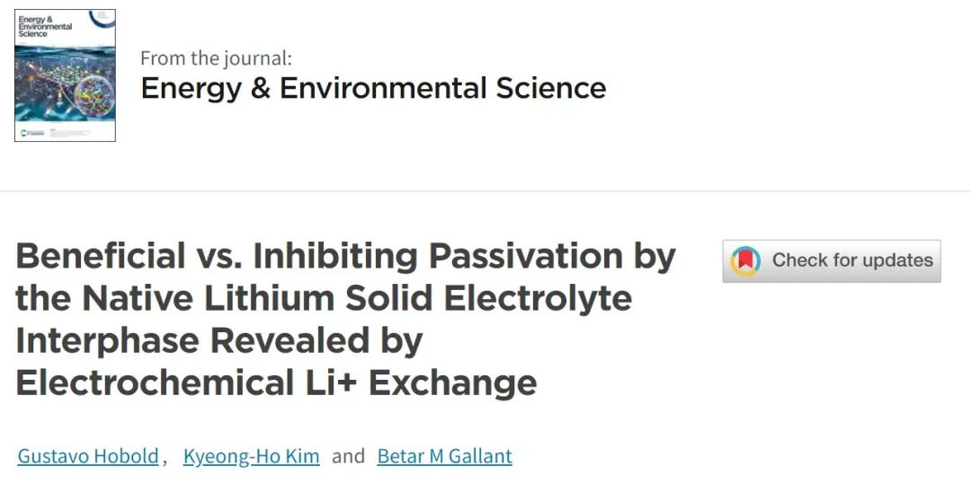 EES：通过电化学Li+交换揭示原生SEI的有益与抑制钝化作用