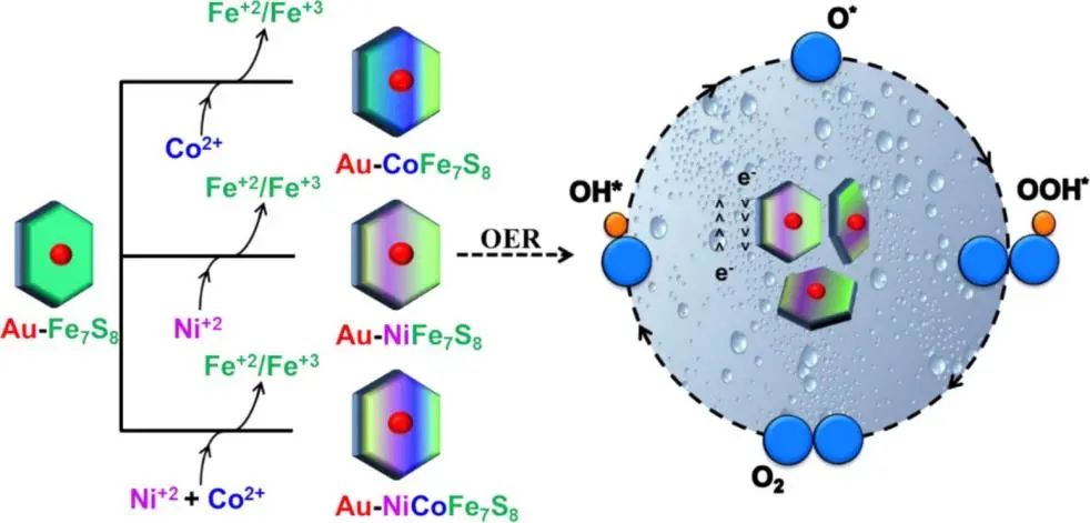 Nano Energy: Ni2+/Co2+掺杂的Au-Fe7S8纳米片具有极高的OER活性