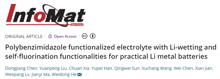 哈工大何伟东InfoMat: 用于实用锂金属电池的具有锂润湿和自氟化功能的聚苯并咪唑功能化电解质