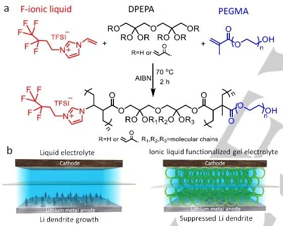 Angew：用于稳定锂金属电池的离子液体功能化凝胶聚合物电解质