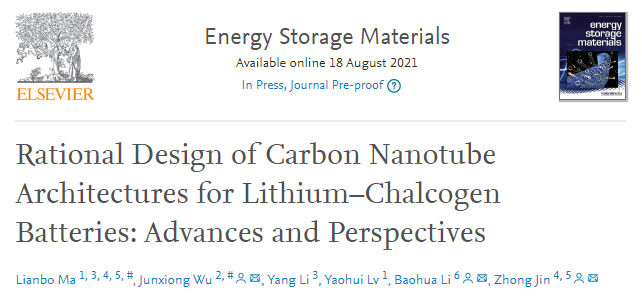 李宝华/金钟等EnSM综述：锂-硫属元素电池CNT结构的合理设计进展与展望