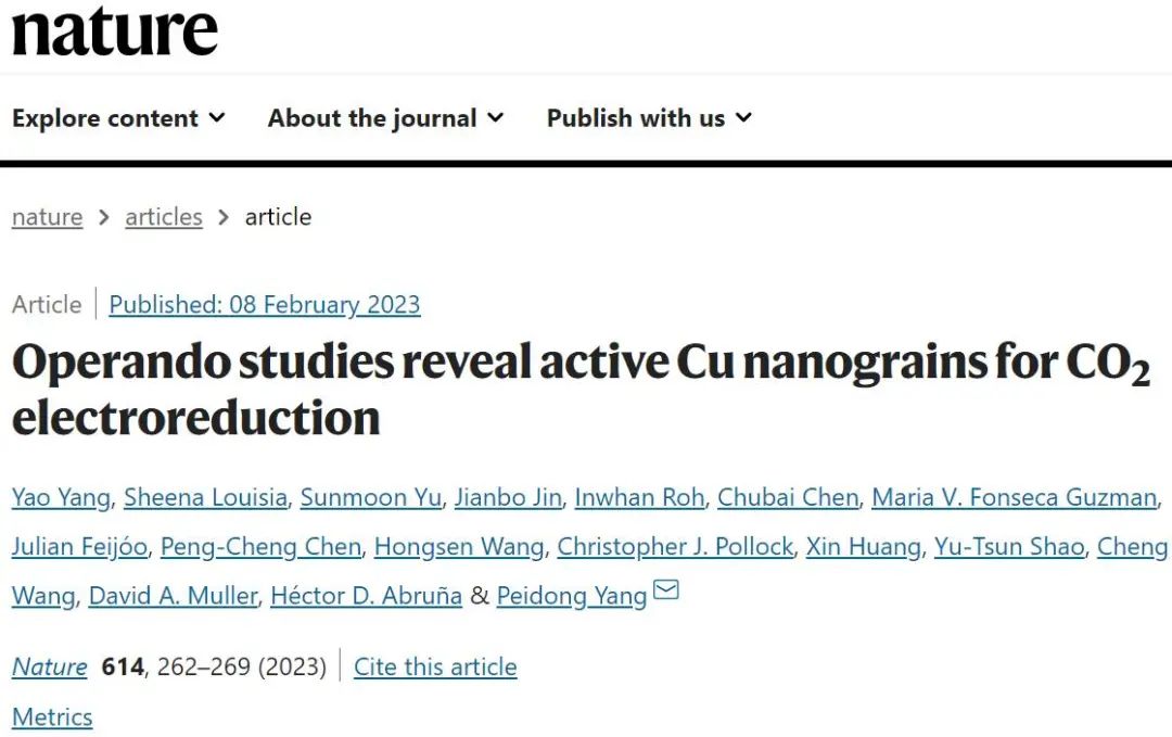 杨培东最新Nature！2023年首篇电催化CO2还原Nature！