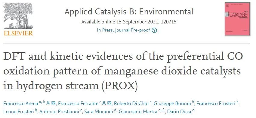 Appl. Catal. B.：二氧化锰催化PROX行为的DFT和动力学研究