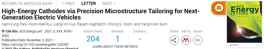 ACS Energy Lett.：为下一代电动汽车定制高能正极