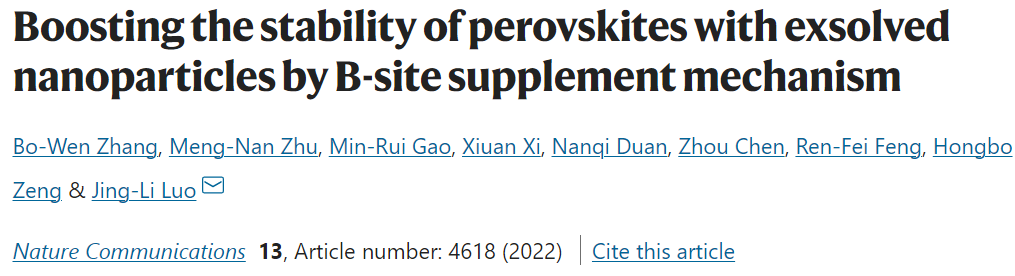 骆静利Nature子刊：钙钛矿B位点补充策略改善溶出纳米粒子稳定性