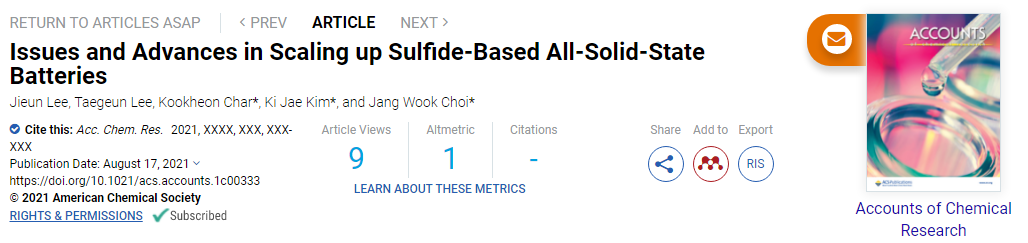 Acc. Chem. Res.综述：硫化物基全固态电池规模化的问题与进展