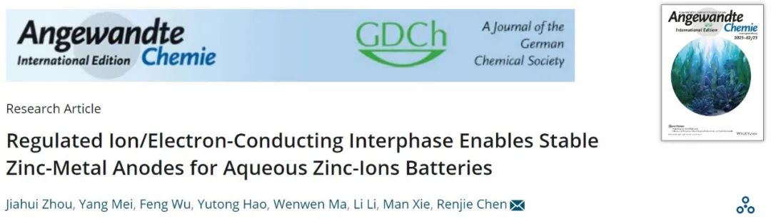 陈人杰团队Angew.：构建人工离子/电子传导相，稳定锌金属负极！