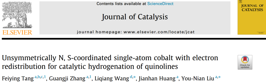 ​中南/郑大J. Catal.：不对称N、S配位的单原子钴与电子再分布用于催化加氢喹啉