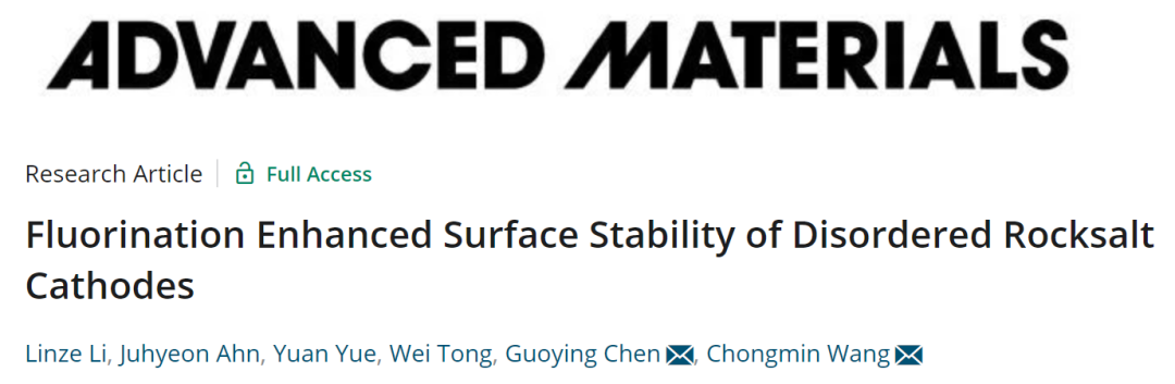 王崇民/陈国英AM: 氟化提高无序岩盐正极表面稳定性的原子起源