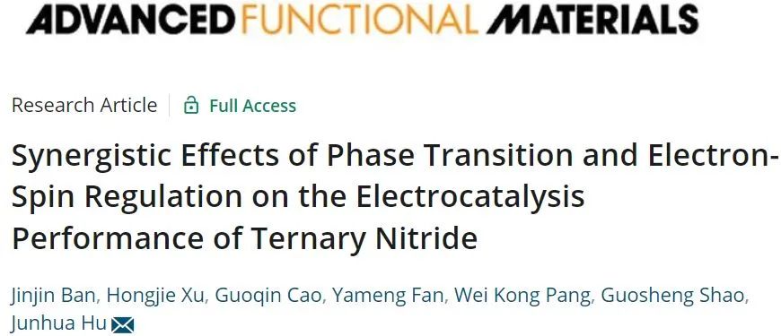 AFM：相变和电子自旋调控对三元氮化物电催化性能的协同作用