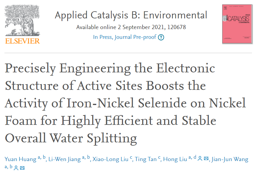 山大王建军/刘宏Appl. Catal. B.：精确设计活性位点提高催化剂活性，助力高效稳定的整体水裂解