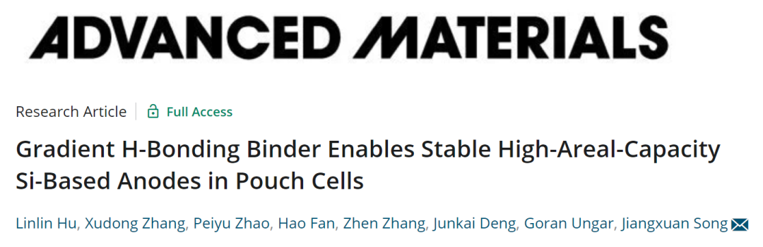 西交宋江选AM：梯度氢键粘结剂实现2 Ah硅基软包电池，每次循环衰减0.028%！