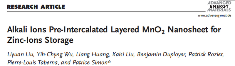 法国Patrice Simon教授AEM：层状MnO2纳米片材用于锌离子存储