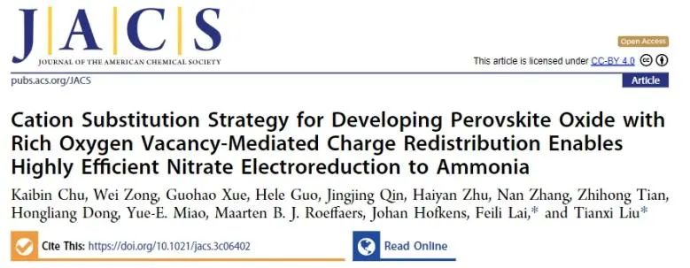 刘天西/赖飞立JACS：阳离子替代策略诱导钙钛矿氧化物电荷重分布，实现NO3−高效电还原为NH3