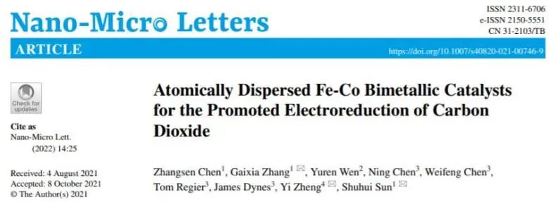 孙书会/张改霞/郑宜NML: 有Fe又有Co，性能提升显著!原子分散Fe-Co催化剂用于促进CO2RR