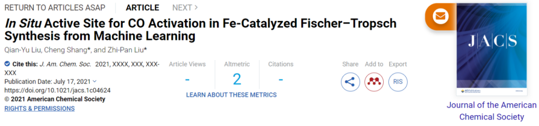刘智攀/商城JACS：机器学习助力研究铁催化FTS中原位共活化活性位点