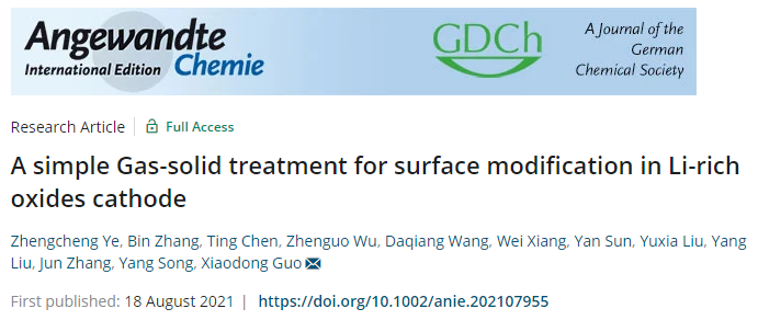 川大郭孝东/吴振国Angew：一种用于富锂氧化物正极表面改性的简单气固处理