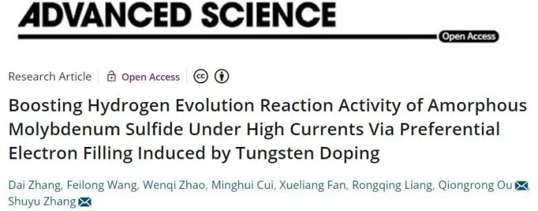 复旦Adv. Sci.: W掺杂诱导优先电子填充，提高非晶硫化钼大电流下HER活性