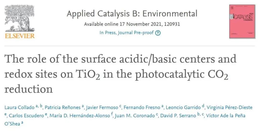 Appl. Catal. B.: TiO2表面酸性/碱性中心和氧化还原位点在光催化CO2还原中的作用