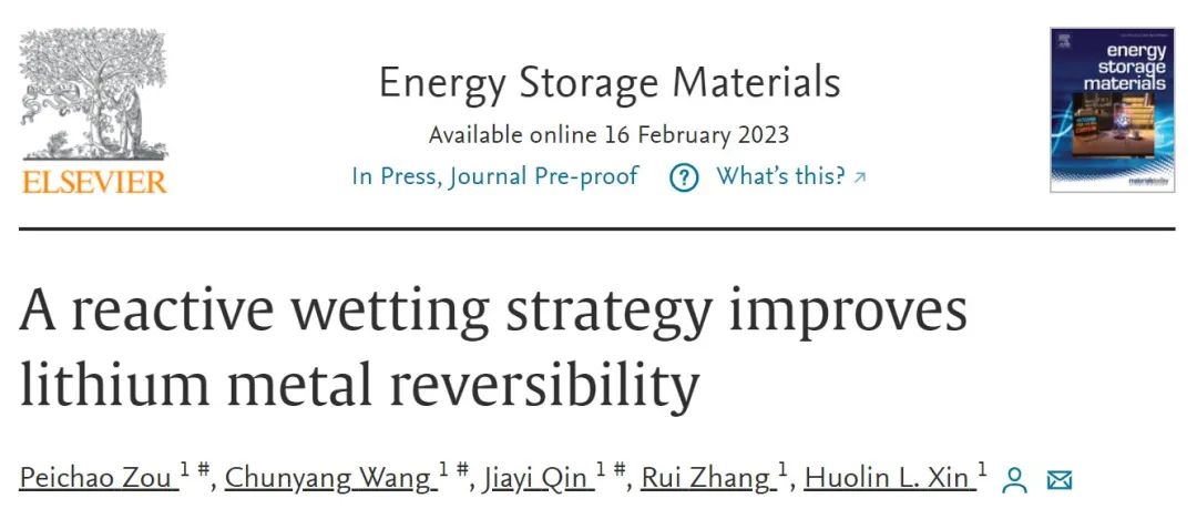 ​忻获麟EnSM：反应性润湿策略提高锂金属的可逆性