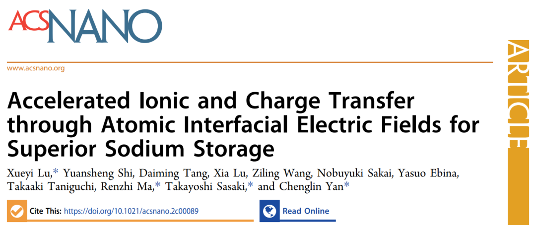 晏成林/马仁志/卢学毅ACS Nano: 基于异质结中的内置电场实现卓越的钠存储