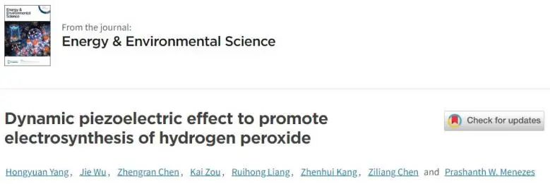 ​苏大/柏林工大EES：选择性达到~98%！动态压电效应促进H2O2的电合成