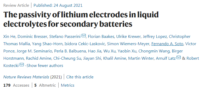 Nat. Rev. Mater. 超级综述：从腐蚀角度认识二次电池电解液中锂电极的钝化