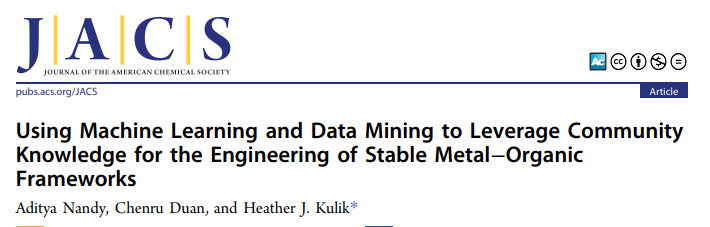 麻省理工学院JACS：机器学习+数据挖掘设计稳定的金属-有机框架