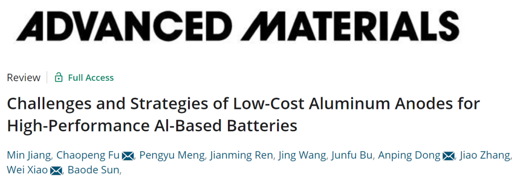 肖巍/董安平/付超鹏AM：高性能铝基电池铝负极的挑战与策略