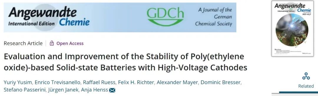 Angew.：评估和改善具有高压正极的PEO基固态电池的稳定性