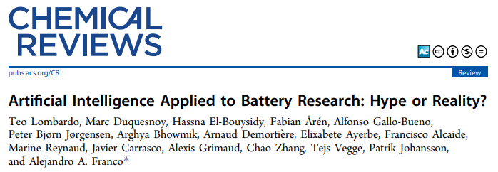 IF=60.622，Chem. Rev.：人工智能应用于电池研究：炒作还是现实？