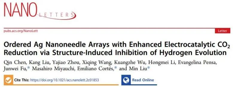 ​中南/慕尼黑Nano Letters: 有序Ag纳米针阵列诱导抑制氢析出以增强电催化CO2还原